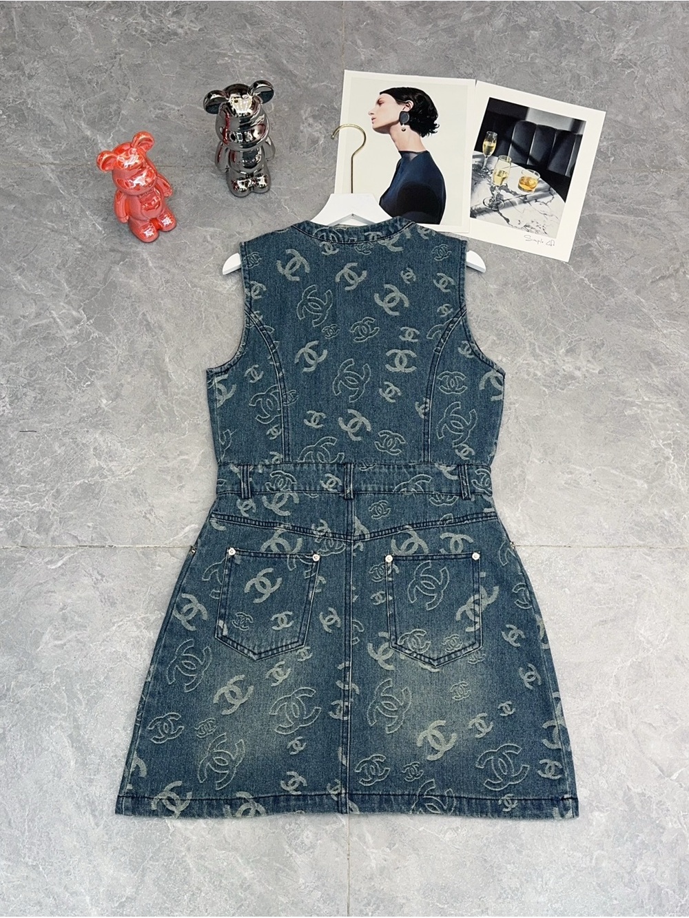 CHANEL Dark Blue Denim Logo Zip-Front Mini Dress with Gold-Tone Rope Belt - Picture 8 of 9